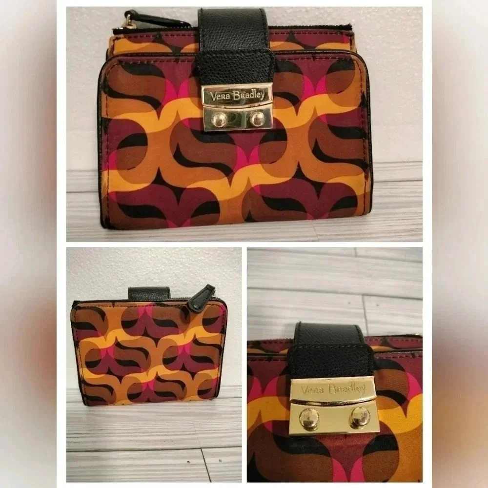 Vera Bradley Abstract Pattern Bifold Wallet Zipper Multiple Pockets Slots